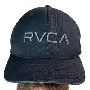 RVCA Wool Blend Mid Fit Embroidered Snap Back Cap Hat Black Grey One Size